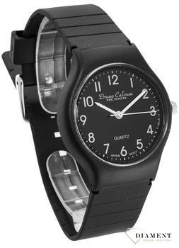 Zegarek Bruno Calvani S76 BLACK czarna tarcza na gumowym pasku. Męski zegarek klasyczny. Zegarek chłopięcy z wyraźną tarczą. Zegarek na gumowym pasku. Tani zegarek..jpg
